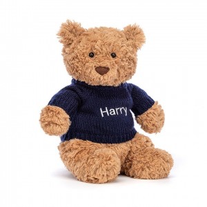 Jellycat Bartholomew Bär mit personalisiertem marineblauem Pullover Mittelgroß | ARIN-72145