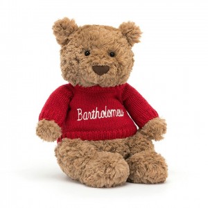 Jellycat Bartholomew Bär mit personalisiertem roten Pullover Mittelgroß | UKFT-19807