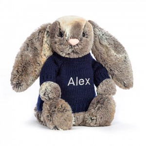 Jellycat Bashful Cottontail Hase mit personalisiertem marineblauem Pullover Mittelgroß | ZWXY-08724