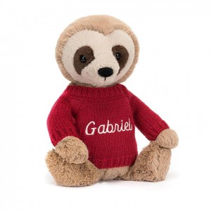 Jellycat Bashful Faultier mit personalisiertem roten Pullover Mittelgroß | YXGS-76394