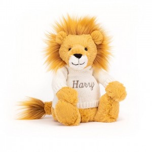 Jellycat Bashful Löwe mit personalisiertem cremefarbenen Pullover Mittelgroß | RNAG-75360