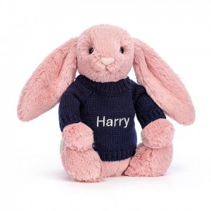 Jellycat Bashful Petal Hase mit personalisiertem marineblauem Pullover Mittelgroß | YRSL-49750