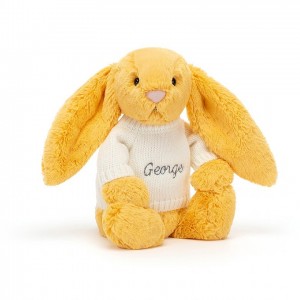 Jellycat Bashful Sunshine Hase mit personalisiertem cremefarbenen Pullover Mittelgroß | GUNV-04325