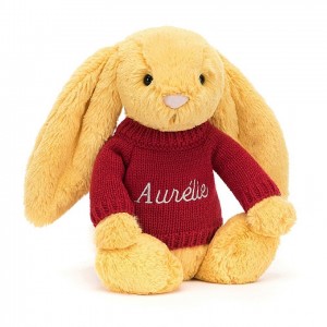 Jellycat Bashful Sunshine Hase mit personalisiertem roten Pullover Mittelgroß | JTHL-06129