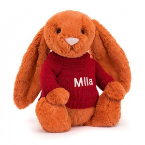 Jellycat Bashful Tangerine Hase mit personalisiertem roten Pullover Mittelgroß | GCQO-20816