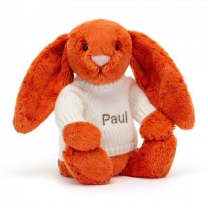 Jellycat Bashful Tangerine Hase mit personalisiertem cremefarbenen Pullover Mittelgroß | UMRF-36975