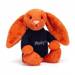 Jellycat Bashful Tangerine Hase mit personalisiertem marineblauem Pullover Mittelgroß | LIOM-82694