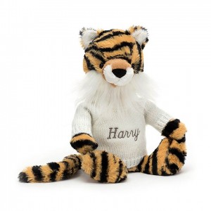 Jellycat Bashful Tiger mit personalisiertem cremefarbenen Pullover Mittelgroß | MTDI-48925