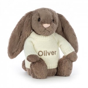 Jellycat Bashful Truffle Hase mit personalisiertem cremefarbenen Pullover Mittelgroß | CUGD-40915