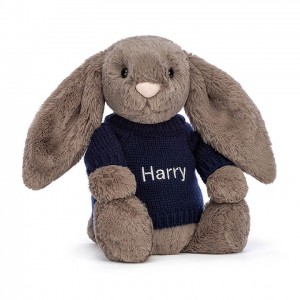 Jellycat Bashful Truffle Hase mit personalisiertem marineblauem Pullover Mittelgroß | GOXB-59817