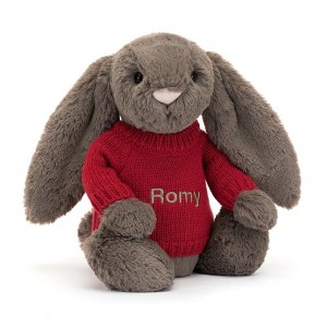 Jellycat Bashful Truffle Hase mit personalisiertem roten Pullover Mittelgroß | RQIB-13947