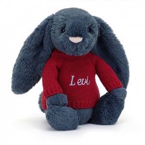 Jellycat Bashful marineblauem Hase mit personalisiertem roten Pullover Mittelgroß | DNEO-69105