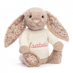 Jellycat Blossom Bea Beige Hase mit personalisiertem cremefarbenen Pullover Mittelgroß | SGCI-03865