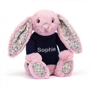 Jellycat Blossom Tulip Hase mit personalisiertem marineblauem Pullover Mittelgroß | MFRQ-42139