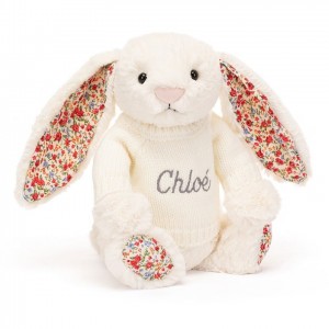 Jellycat Blossom cremefarbenen Hase mit personalisiertem cremefarbenen Pullover Mittelgroß | ZCDO-93782