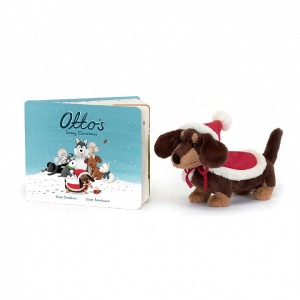 Jellycat Otto's Snowy Weihnachten Buch & Winter Warmer Otto Sausage Hund | USVR-83415