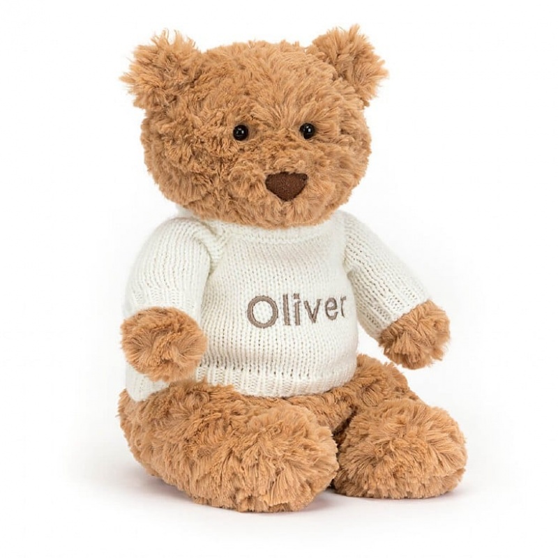 Jellycat Bartholomew Bär mit personalisiertem cremefarbenen Pullover Mittelgroß | DOLI-72034