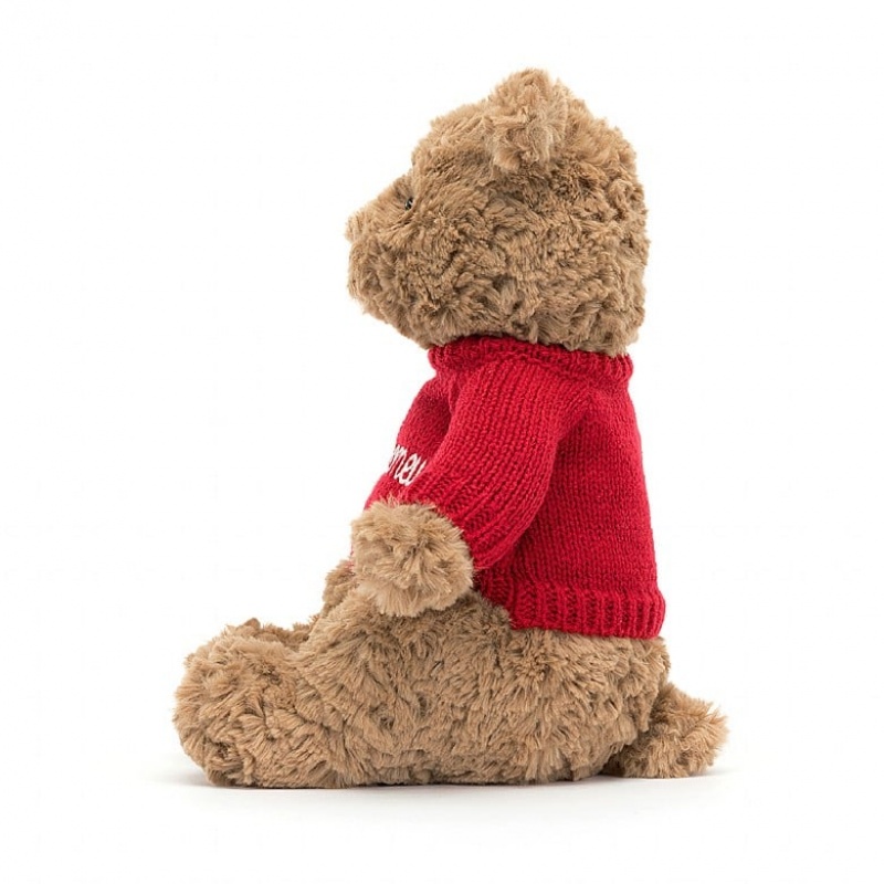 Jellycat Bartholomew Bär mit personalisiertem roten Pullover Mittelgroß | KWEP-36589