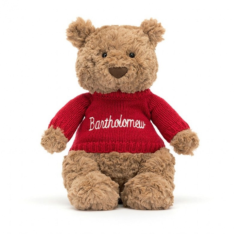 Jellycat Bartholomew Bär mit personalisiertem roten Pullover Mittelgroß | KWEP-36589