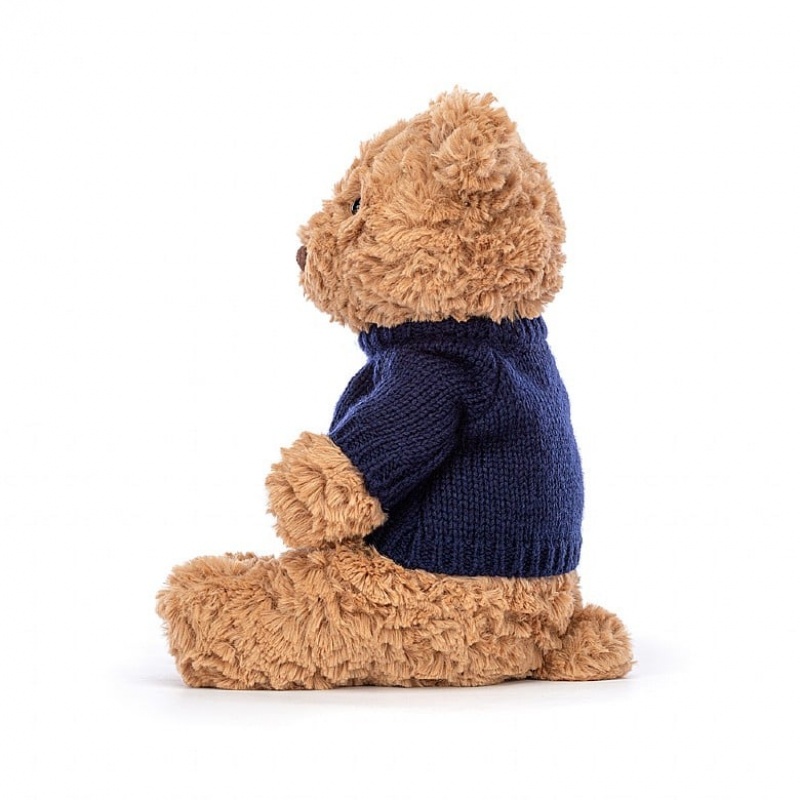 Jellycat Bartholomew Bär mit personalisiertem marineblauem Pullover Mittelgroß | UBDV-07931