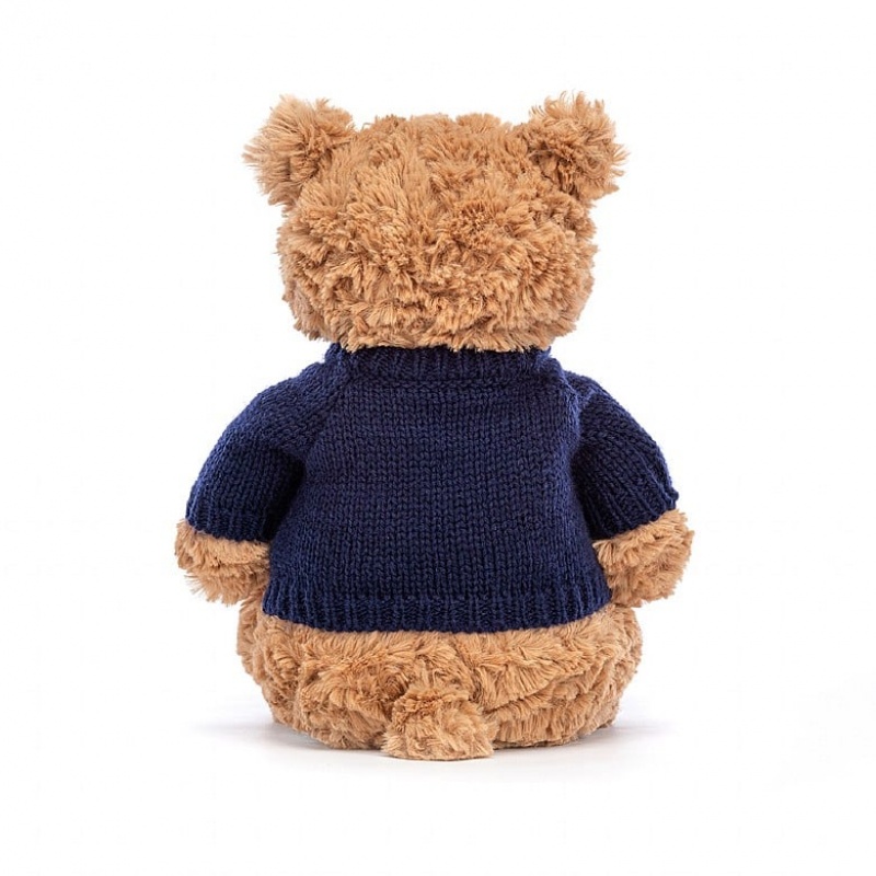 Jellycat Bartholomew Bär mit personalisiertem marineblauem Pullover Mittelgroß | UBDV-07931