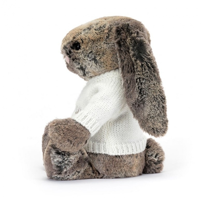 Jellycat Bashful Cottontail Hase mit personalisiertem cremefarbenen Pullover Mittelgroß | YAPN-23674