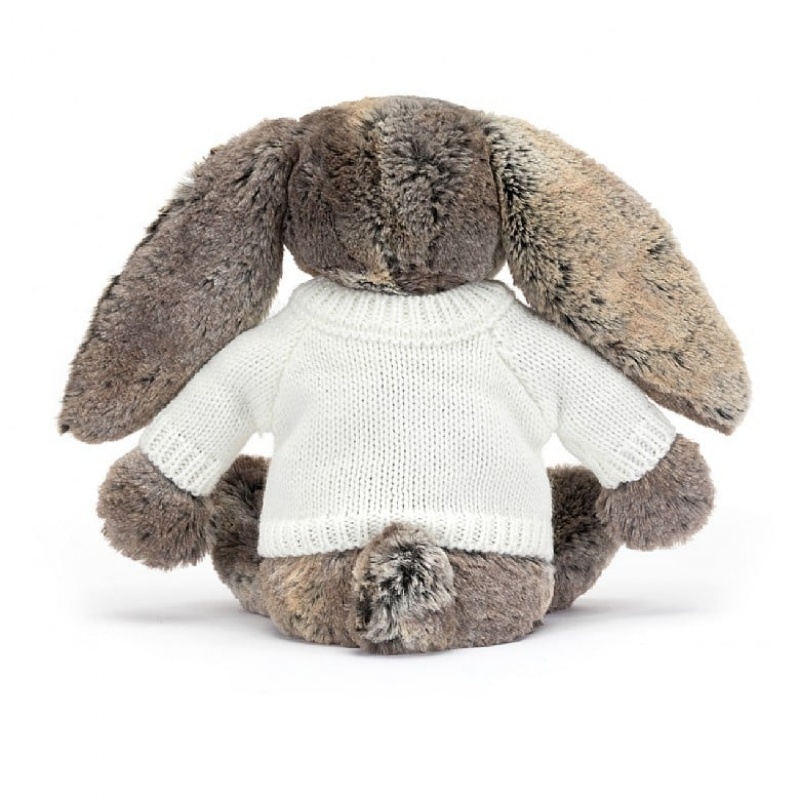 Jellycat Bashful Cottontail Hase mit personalisiertem cremefarbenen Pullover Mittelgroß | YAPN-23674