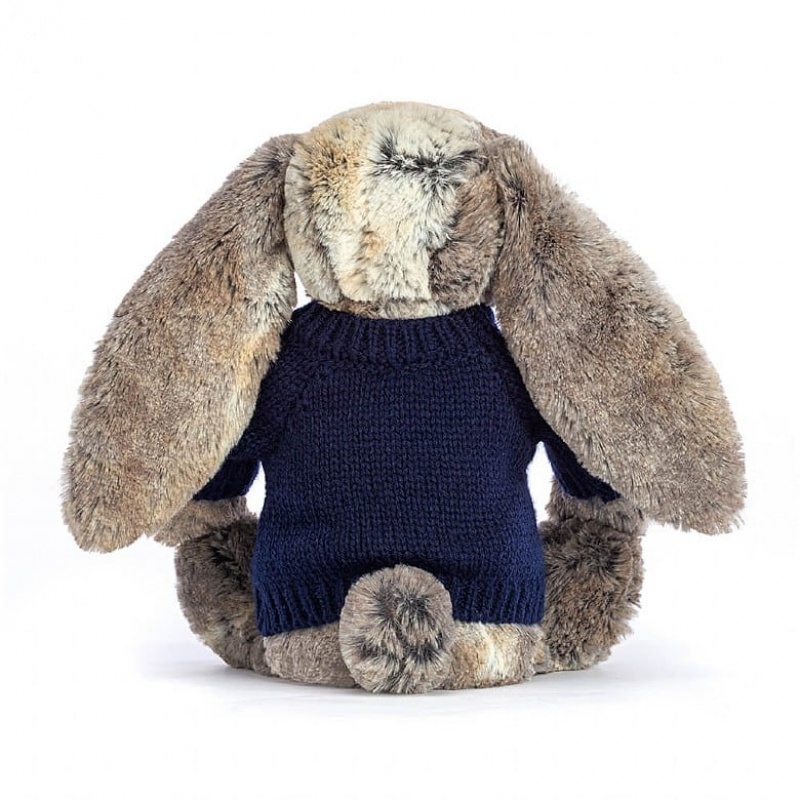 Jellycat Bashful Cottontail Hase mit personalisiertem marineblauem Pullover Mittelgroß | SFAU-18527