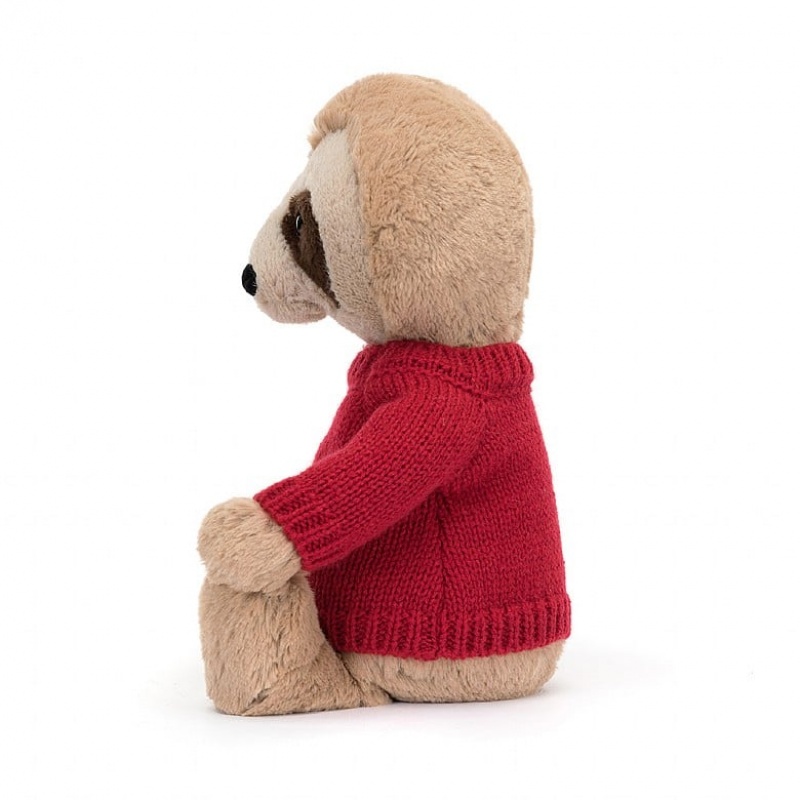 Jellycat Bashful Faultier mit personalisiertem roten Pullover Mittelgroß | YXGS-76394