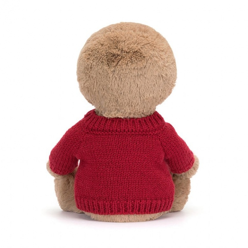 Jellycat Bashful Faultier mit personalisiertem roten Pullover Mittelgroß | YXGS-76394