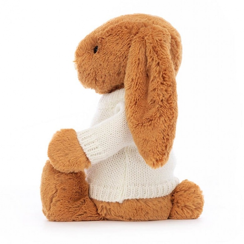 Jellycat Bashful Golden Hase mit personalisiertem cremefarbenen Pullover Mittelgroß | AFWU-75103