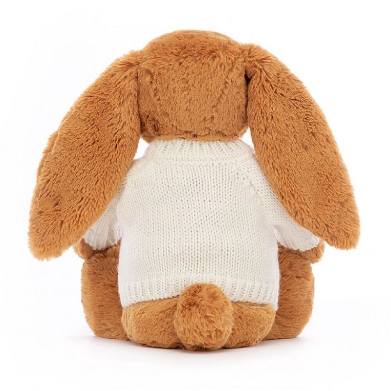 Jellycat Bashful Golden Hase mit personalisiertem cremefarbenen Pullover Mittelgroß | AFWU-75103