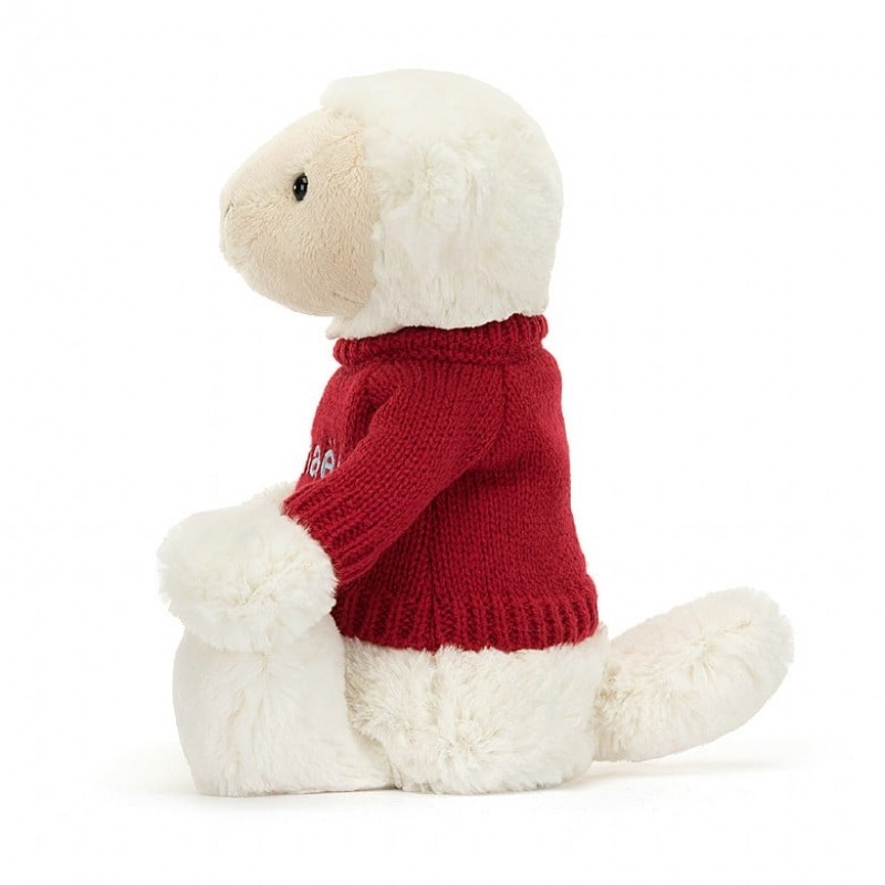 Jellycat Bashful Lamm with Personalied roten Pullover Mittelgroß | EDZY-91078