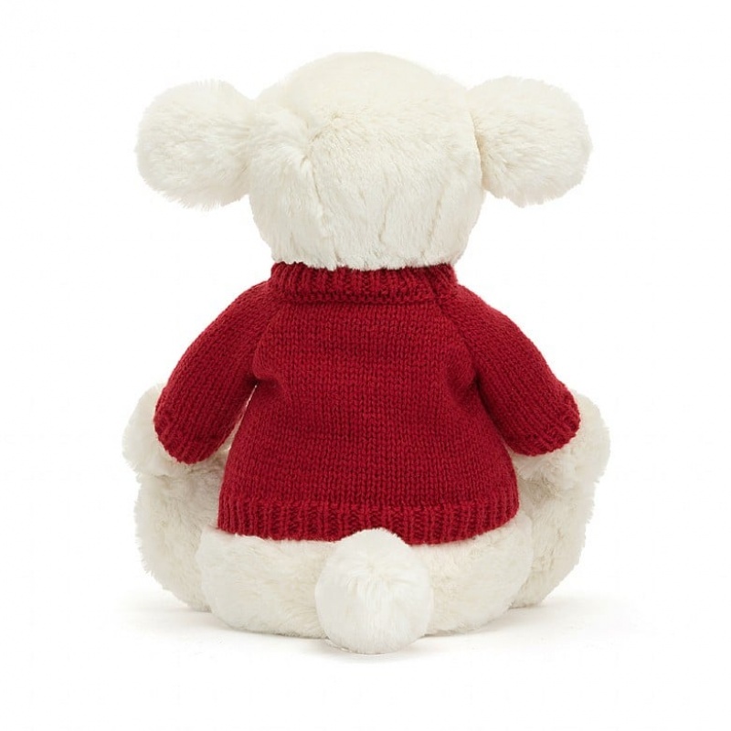 Jellycat Bashful Lamm with Personalied roten Pullover Mittelgroß | EDZY-91078