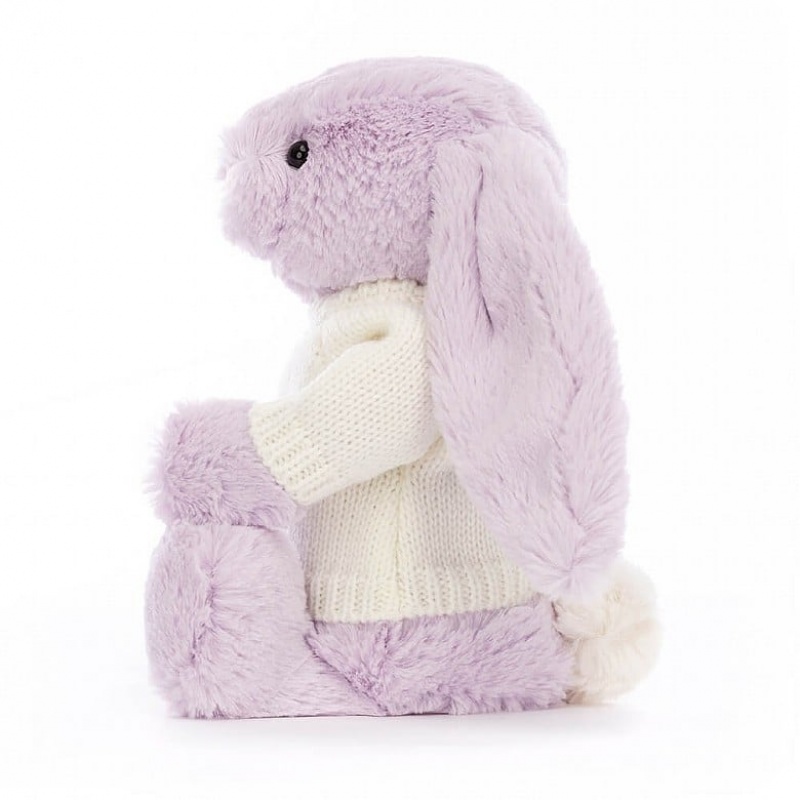 Jellycat Bashful Lilac Hase mit personalisiertem cremefarbenen Pullover Mittelgroß | ARWY-73609