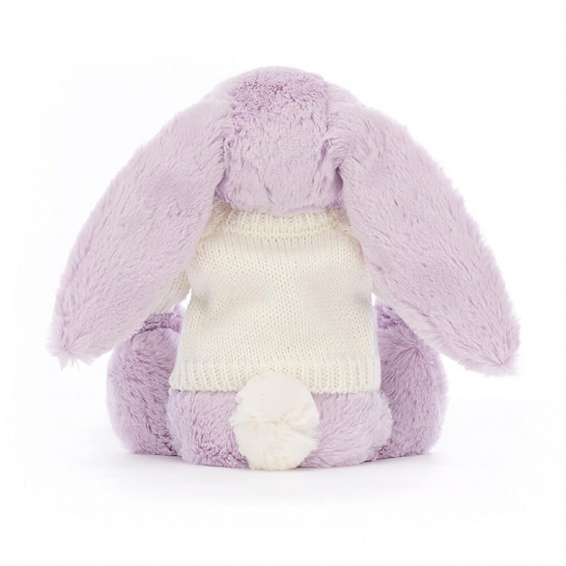 Jellycat Bashful Lilac Hase mit personalisiertem cremefarbenen Pullover Mittelgroß | ARWY-73609