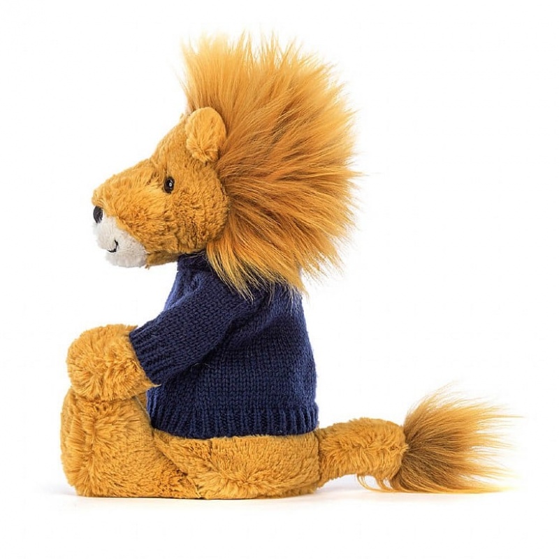 Jellycat Bashful Löwe mit personalisiertem marineblauem Pullover Mittelgroß | SJEL-91720