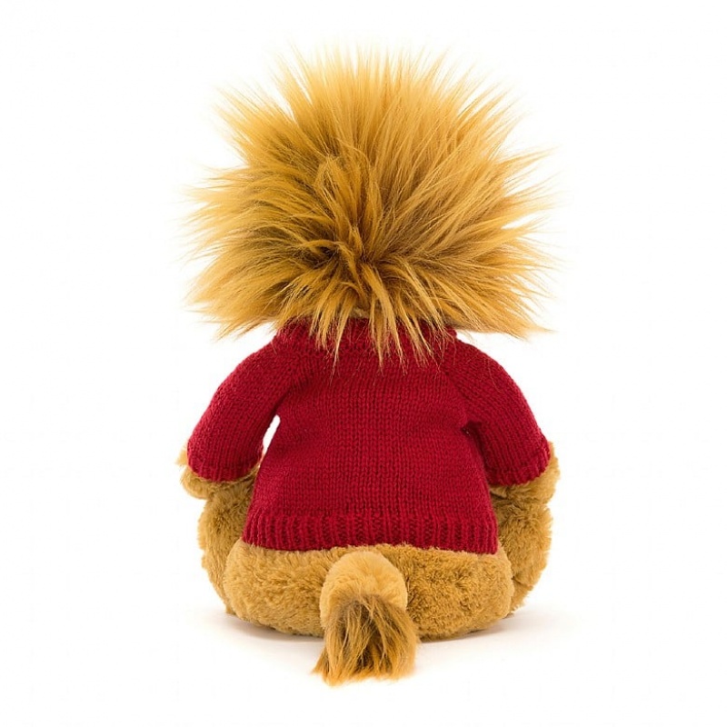 Jellycat Bashful Löwe mit personalisiertem roten Pullover Mittelgroß | XRBT-15083