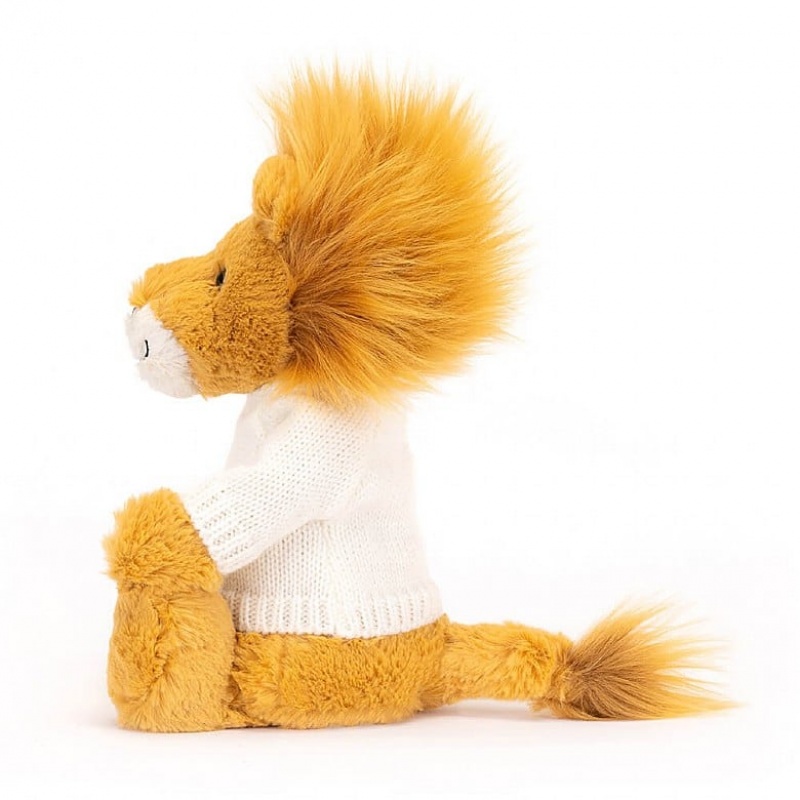 Jellycat Bashful Löwe mit personalisiertem cremefarbenen Pullover Mittelgroß | RNAG-75360