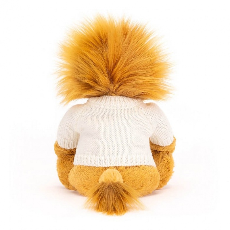 Jellycat Bashful Löwe mit personalisiertem cremefarbenen Pullover Mittelgroß | RNAG-75360