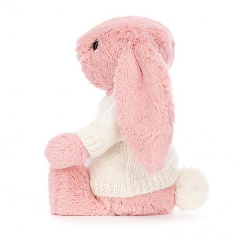 Jellycat Bashful Petal Hase mit personalisiertem cremefarbenen Pullover Mittelgroß | UFEV-78362