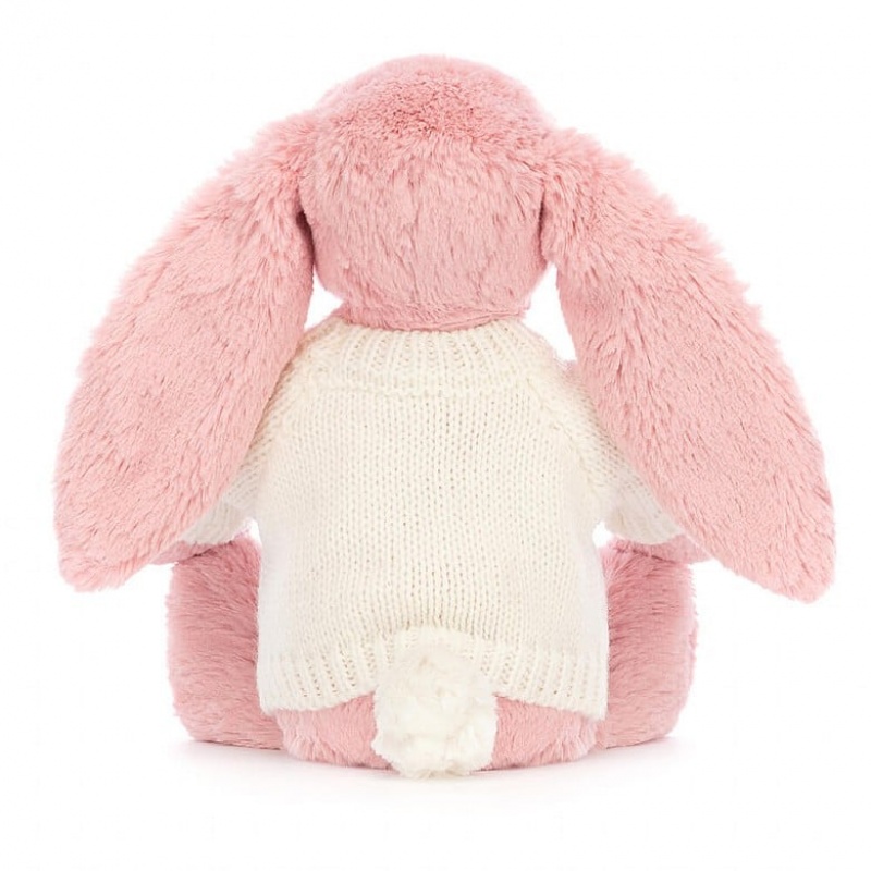 Jellycat Bashful Petal Hase mit personalisiertem cremefarbenen Pullover Mittelgroß | UFEV-78362