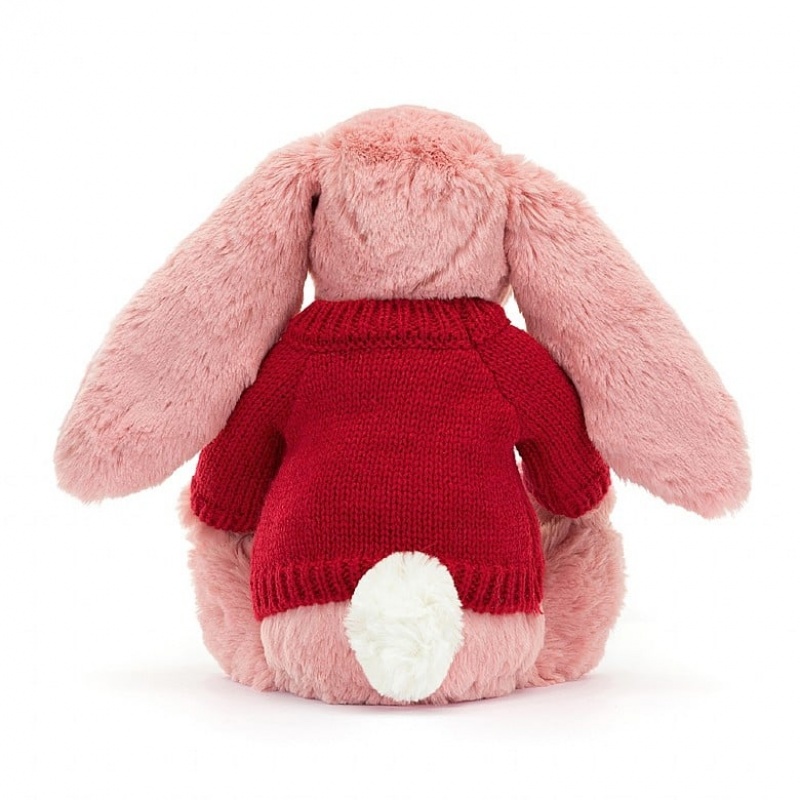 Jellycat Bashful Petal Hase mit personalisiertem roten Pullover Mittelgroß | NLRG-15284