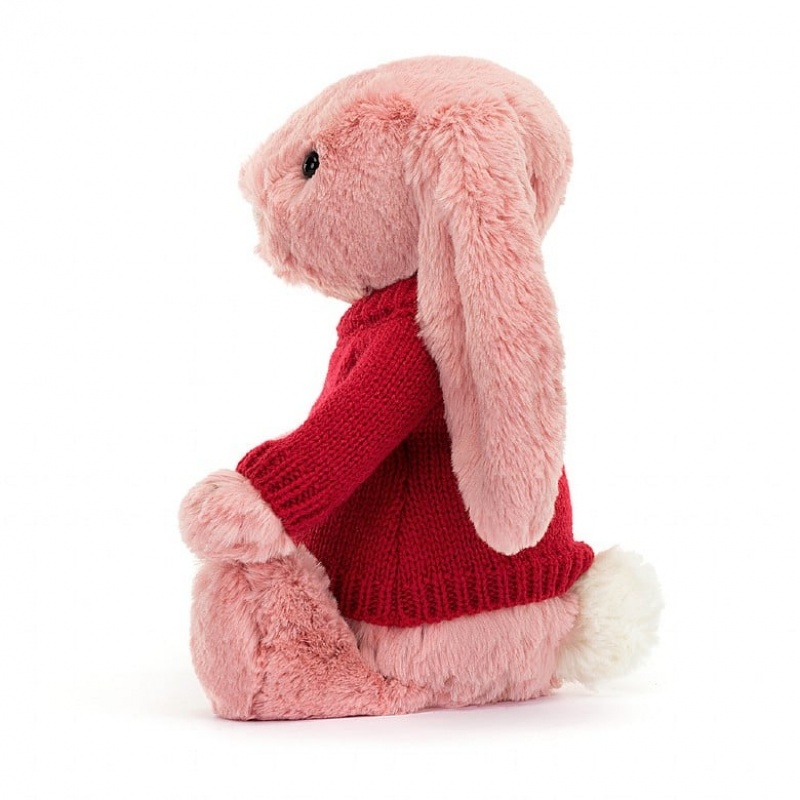 Jellycat Bashful Petal Hase mit personalisiertem roten Pullover Mittelgroß | KIJQ-50247