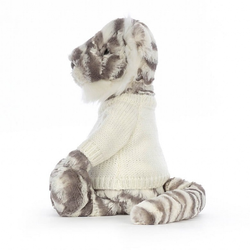 Jellycat Bashful Schneetiger mit personalisiertem cremefarbenen Pullover Mittelgroß | CUFT-62901