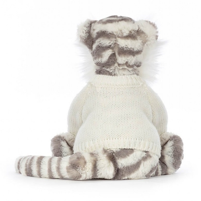 Jellycat Bashful Schneetiger mit personalisiertem cremefarbenen Pullover Mittelgroß | CUFT-62901