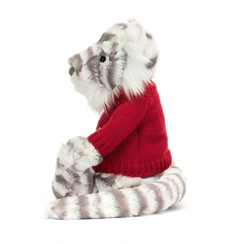 Jellycat Bashful Schneetiger mit personalisiertem roten Pullover Mittelgroß | VDWQ-01824