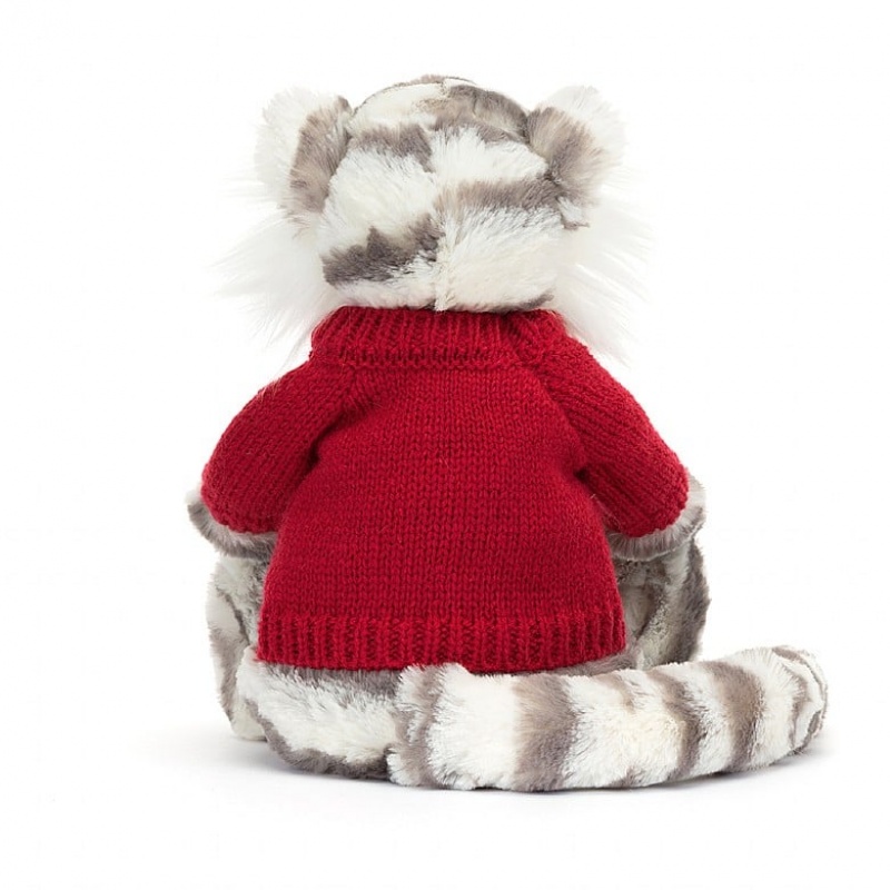 Jellycat Bashful Schneetiger mit personalisiertem roten Pullover Mittelgroß | VDWQ-01824