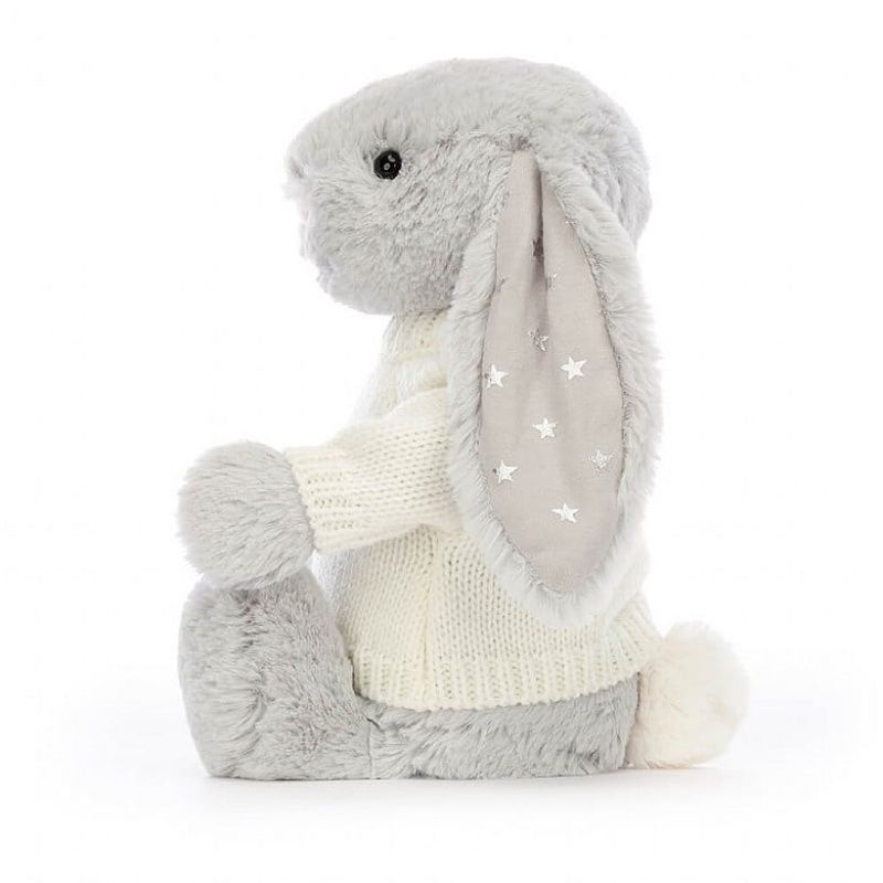 Jellycat Bashful Shimmer Hase mit personalisiertem cremefarbenen Pullover Mittelgroß | HKLM-43861