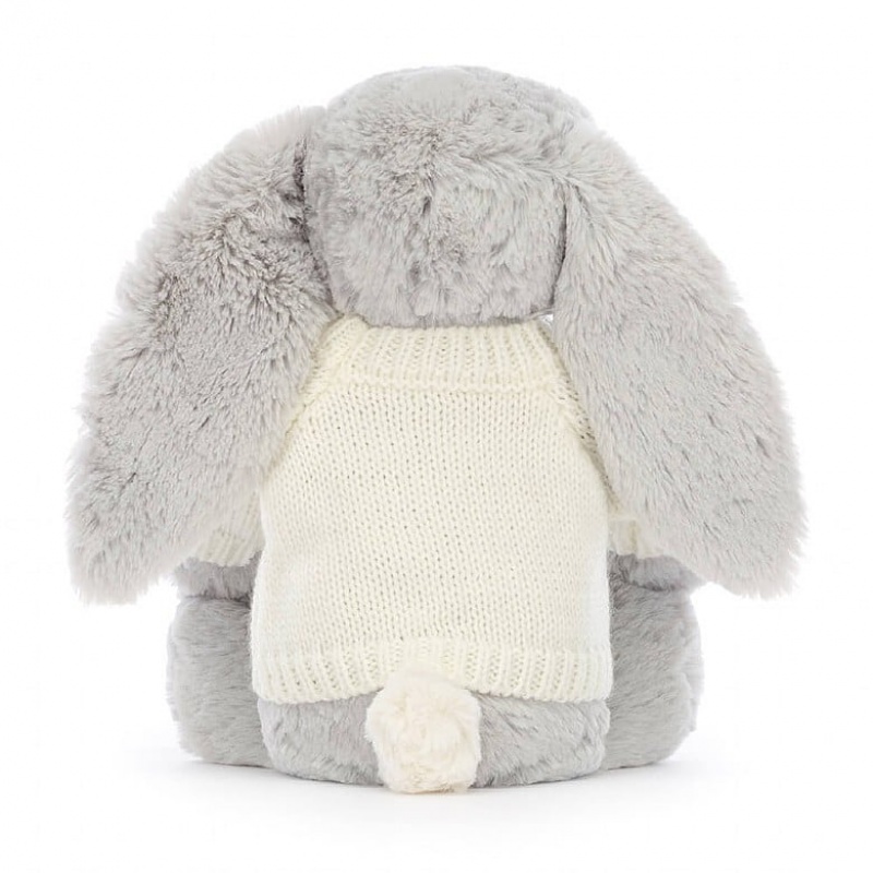 Jellycat Bashful Shimmer Hase mit personalisiertem cremefarbenen Pullover Mittelgroß | HKLM-43861